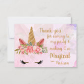 Roze  pasta bloemige eenhoorn Verjaardag Bedankkaart (Voorkant)