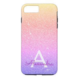 Roze pasta Glitter en Sparkle Monogram iPhone 8/7 Plus Hoesje