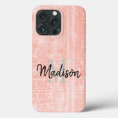 Roze pasta Initiaal met houtextuur Aangepast Case-Mate iPhone Case (Achterkant)