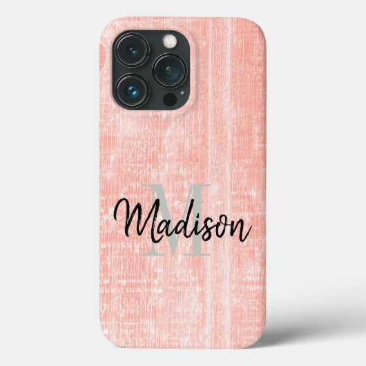 Roze pasta Initiaal met houtextuur Aangepast Case-Mate iPhone Case (Achterkant)