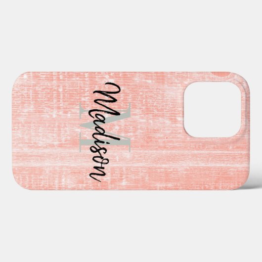 Roze pasta Initiaal met houtextuur Aangepast Case-Mate iPhone Case (Achterkant (horizontaal))