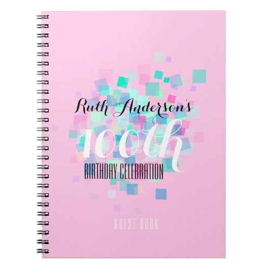 Roze pasta-kleuren 100e Birthday Party GuestBook Notitieboek (Voorkant)