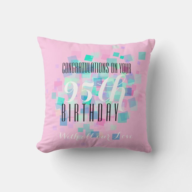Roze pasta-kleuren 95th Birthday Custom Pillow Kussen (Voorkant)