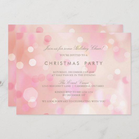 Roze pasta licht kerstfeest uitnodiging (Voorkant / Achterkant)