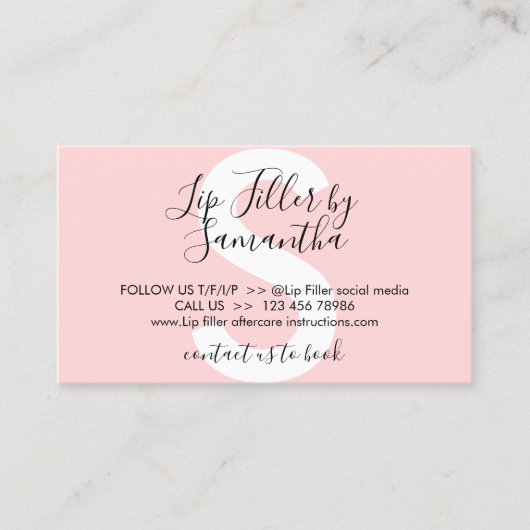 Roze pasta Lip Filler Aftercare Instructions Visitekaartje (Voorkant)