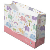 Roze pasta olifantenpatroon voor de kleine meisjes groot cadeauzakje (Voorkant Gekanteld)