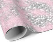 Roze pasta Silver Grey Glitter Sparkly Abstract Cadeaupapier (Rol Hoek)