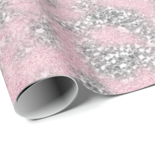 Roze pasta Silver Grey Glitter Sparkly Abstract Cadeaupapier (Rol Hoek)