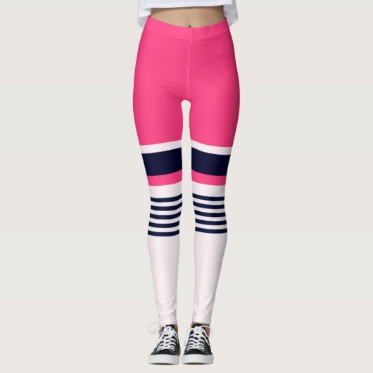 Roze pasteelstrepen leggings (Voorkant)