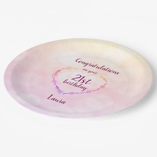 Roze pastel 21ste verjaardag papieren bordje (Gekanteld)