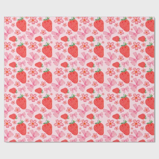 Roze Pastel Aardbei Bloemboog Cadeaupapier (Vlak)