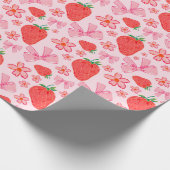 Roze Pastel Aardbei Bloemboog Cadeaupapier (Hoek)