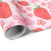 Roze Pastel Aardbei Bloemboog Cadeaupapier (Rol Hoek)