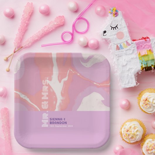 Roze Pastel Abstract Art Trouwpapier Borden Papieren Bordje (Feest)