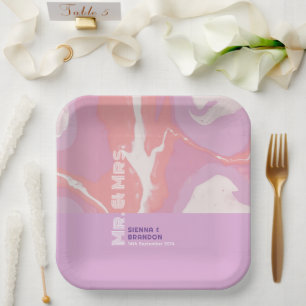 Roze Pastel Abstract Art Trouwpapier Borden Papieren Bordje