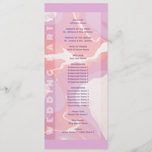 Roze Pastel Abstract Art Trouwprogramma Programmakaart (Achterkant)