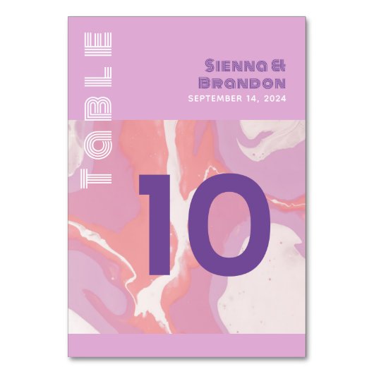 Roze Pastel Abstract Art Trouwtafel Kaart (Achterkant)