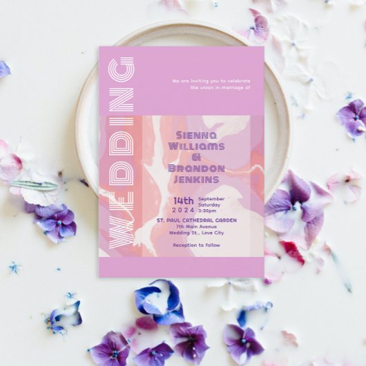 Roze Pastel Abstract Kunst Bruiloft Kaart