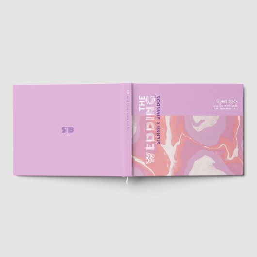 Roze Pastel Abstracte Kunst Bruiloft Gastenboek (Volledig)
