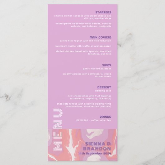 Roze Pastel Abstracte Kunst Bruiloft Menu (Voorkant)