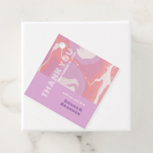 Roze Pastel Abstracte Kunst Bruiloft Vierkante Fav Bedankjes Labels (In situ)