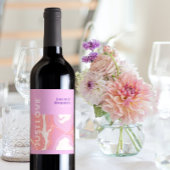 Roze Pastel Abstracte Kunst Bruiloft Wijn Label Wijn Etiket