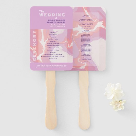 Roze Pastel Abstracte Kunst Trouwprogramma Handven Handwaaier (Voorkant en achterkant)