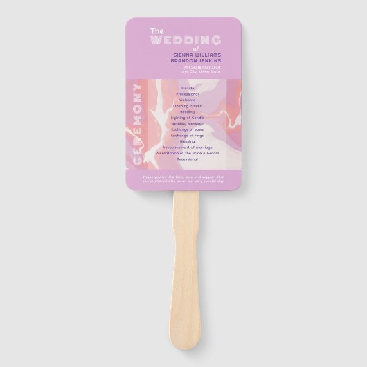 Roze Pastel Abstracte Kunst Trouwprogramma Handven Handwaaier (Voorkant)