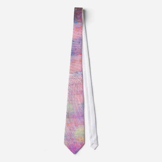 Roze Pastel Abstracte Lijnen Blauwe Inktspatten Stropdas (Voorkant)