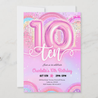 Roze Pastel Ballon 10e Verjaardag Kaart