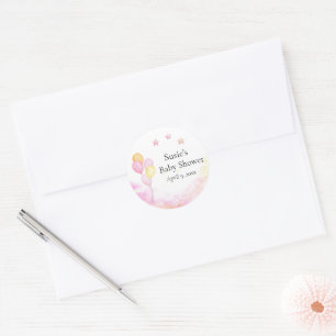 Roze Pastel Ballon Baby Shower Favor Sticker