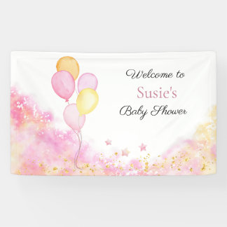 Roze Pastel Ballon Baby Shower Welkom Banner