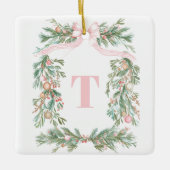 Roze Pastel Bloem Initial Kerst Ornament (Voorkant)