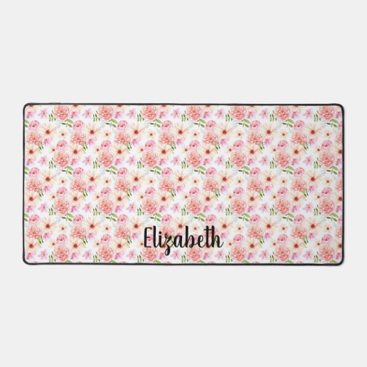 Roze pastel bloem naam script desk mat (Voorkant)