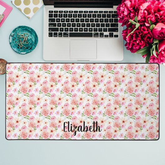 Roze pastel bloem naam script desk mat