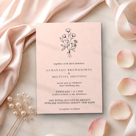 Roze Pastel Bloemboeket Boho Minimaal Botanisch Kaart