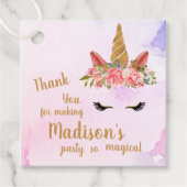 Roze Pastel Bloemen Eenhoorn Verjaardagsfeest Bedankjes Labels (Voorkant)