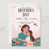 Roze Pastel Bloemen Moederdag Uitnodigen Kaart (Voorkant)