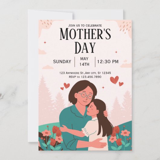 Roze Pastel Bloemen Moederdag Uitnodigen Kaart (Voorkant)