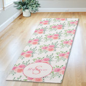 Roze pastel Bloemen Waterverf Naam Monogram Yogamat