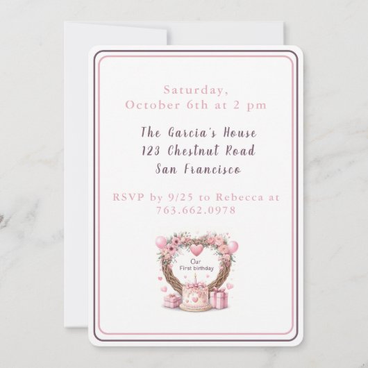 Roze Pastel Bloemenkrans Tweeling Eerste Verjaarda Kaart (Achterkant)