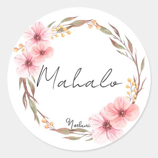 Roze pastel bloemenmahalo dank u sticker (Voorkant)