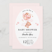 Roze Pastel Bloemige Baby Shower Uitnodiging (Voorkant / Achterkant)