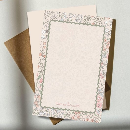 Roze Pastel Bloemige Monogram Briefpapier
