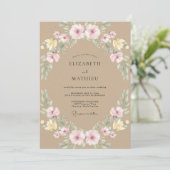 Roze Pastel Bloemstuk Bruiloft Kaart (Staand voorkant)