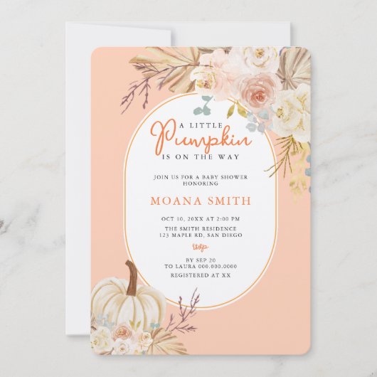 Roze Pastel Boho Pompoen Herfst Baby shower Kaart (Voorkant)