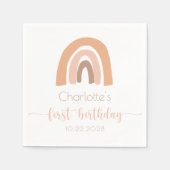Roze pastel boho regenboogprik eerste verjaardag servet (Voorkant)