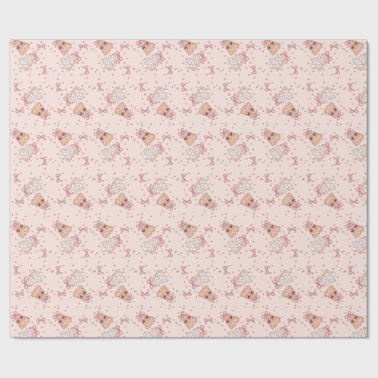Roze Pastel Bow Gingerbread Kerstboom Cadeaupapier (Vlak)
