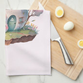 Roze Pastel Bunny & Ei House Schattig Theedoek (Quarter Fold)