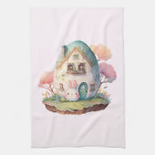 Roze Pastel Bunny & Ei House Schattig Theedoek (Verticaal)